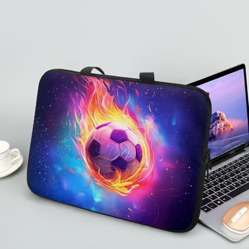 Fire Soccer Ball Laptop Sleeve Case for Women Men 10 Inch Laptop Protector with Multiple Uses Lightweight Computer Sleeve Tablet Bag Laptop Carrying Case Gifts for Boys, Galaxy Space - color: Fire Soccer Ball Galaxy, size: 10 inch