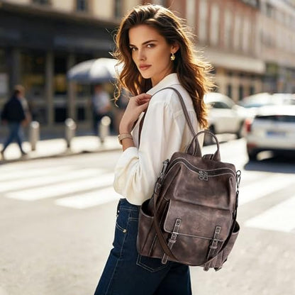 AGLOD Backpack Purse for Women PU Leather Back Packs Designer Ladies Shoulder Bag Fashion Faux Work Travel Handbags - color: Two-toned Coffee