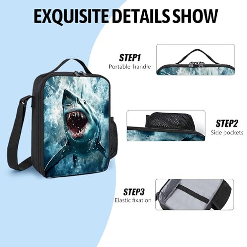 3PCS Shark Print Backpack for Boys Girls Teens, School Backpack with Lunch Box Pencil Case for Elementary Middle High Students, 17 Inch Lightweight Bookpack 3 in 1 Set Back to Shool Gifts for Kids - color: Shark
