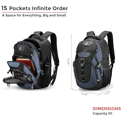 Swissdigital Design Laptop Backpack with USB Charging Port, Travel Backpack Fits 15.6 inches Computer, 31L College School Backpack for Men, Haze Blue/Black | SD803-16 - color: Haze Blue/Black