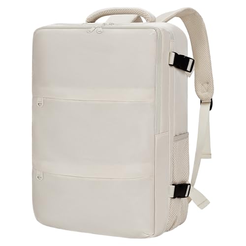 Carry On Backpack for Women & Men – Airline Approved Underseat Size, 15.6" Laptop Compartment, TSA-Friendly 180° Opening, Anti-Theft Business Travel Backpack with Trolley Sleeve(Ivory, Medium) - color: Ivory, size: Medium