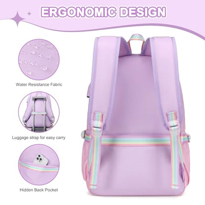 Scothen Backpacks for Girls, Girls Backpack with Lunch Box & Pencil Pouch for Teens Girl Kids Elementary Middle High School College Student Bookbag Daypack Laptop Travel Backpack for Women - color: Purple Pink