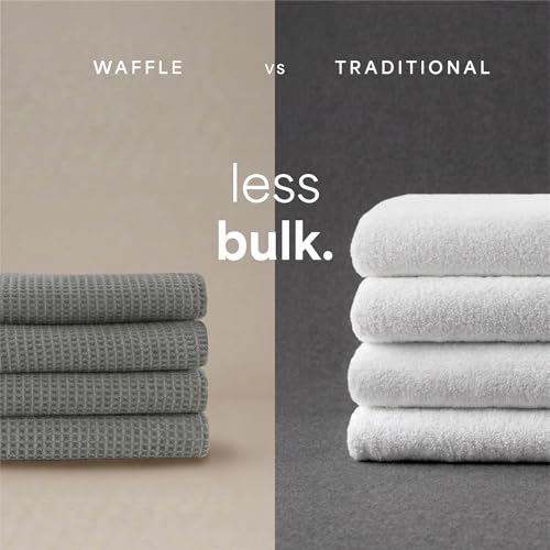 S&T INC. Aura Microfiber Waffle Bath Towels, 4 Pack, Quick-Dry, Ultra Absorbent, Lightweight Towels for Bathroom, 30 inches x 60 inches, 420GSM, Grey - color: Grey