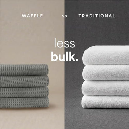S&T INC. Aura Microfiber Waffle Bath Towels, 4 Pack, Quick-Dry, Ultra Absorbent, Lightweight Towels for Bathroom, 30 inches x 60 inches, 420GSM, Grey - color: Grey
