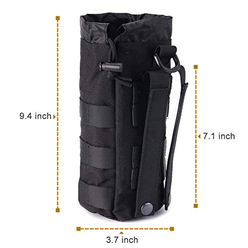 Upgraded Sports Water Bottles Pouch Bag, Tactical Drawstring Molle Water Bottle Holder Tactical Pouches, Travel Mesh Water Bottle Bag Tactical Hydration Carrier - color: Black-1Pack