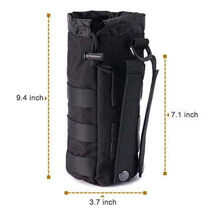 Upgraded Sports Water Bottles Pouch Bag, Tactical Drawstring Molle Water Bottle Holder Tactical Pouches, Travel Mesh Water Bottle Bag Tactical Hydration Carrier - color: Black-1Pack