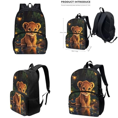Cute Lion Backpack for Boys Girls Backpack with Lunch Box Water Bottle Carrier and Zipper Pencil Case 4Pcs Set 17" Bookbag with Large Front Pocket Lightweight School Bag for Kids Elementary - color: Cute Lion