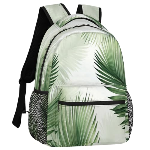 Tropical Green Plant Backpack with Chest Strap, Casual Backpack for Women Men, 16 Inch Daypack for Travel Work, Palm Leaf - color: Green
