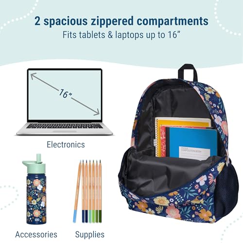 Wildkin 16-inch Kids Backpack – Durable, Padded & Spacious School Bag for Boys & Girls - Wildflower Bloom - color: Wildflower Bloom