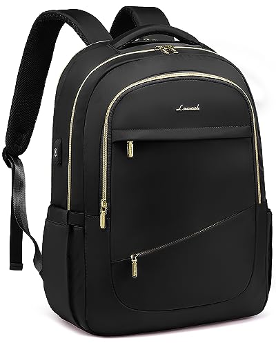 LOVEVOOK Laptop Backpack for Women, 17 Inch Black Business Travel Backpacks with USB Port, Water Resistant Work Teacher Computer Bag, Stylish Daypack - color: C-black, size: 17-Inch