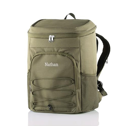 Personalized Cooler Backpack for Men, Custom Embroidered Backpack Cooler Bag, 30 Can Insulated Soft Cooler with Bottle Opener, Gift for Groomsmen Dad Husband, Black Blue Green - color: Green