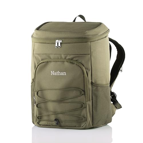 Personalized Cooler Backpack for Men, Custom Embroidered Backpack Cooler Bag, 30 Can Insulated Soft Cooler with Bottle Opener, Gift for Groomsmen Dad Husband, Black Blue Green - color: Green