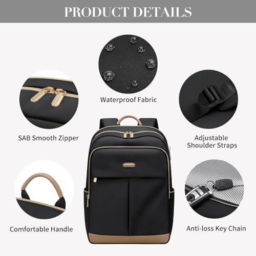 VNINE Laptop Backpack for Women 16 Inch Work Bag with Laptop Compartment Large Travel College Backpack | with Laptop Compartment - color: Black