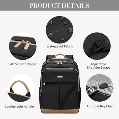VNINE Laptop Backpack for Women 16 Inch Work Bag with Laptop Compartment Large Travel College Backpack | with Laptop Compartment - color: Black