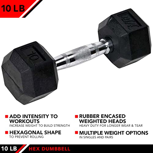 JFIT Rubber Hex Dumbbell - style: 10lb (Single)