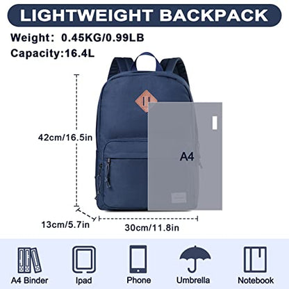 RAVUO School Backpack, Lightweight Classic Bookbag Casual Daypack for Men Women - color: Blue