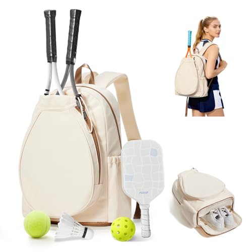 Tennis Pickleball Bag, Tennis Bags for Women Men Holds 2 Rackets, Tennis Backpack with Shoe Compartment for Pickleball Badminton Padel Squash - color: Beige Brown, size: Pro