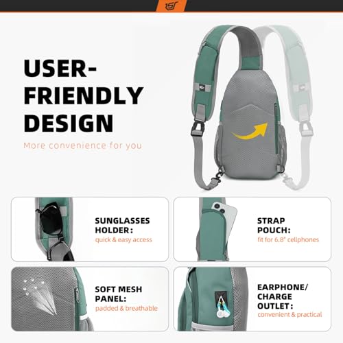 SKYSPER Sling Bag RFID Crossbody Sling Backpack Cross Body Shoulder Bag Travel Hiking Daypack for Women Men(Green) - color: Green