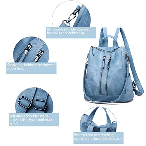 Backpack Purse for Women, Women Backpack Purse Small Leather Waterproof Anti-theft Shoulder Bags Handbags Ladies - color: Double Zipper Blue