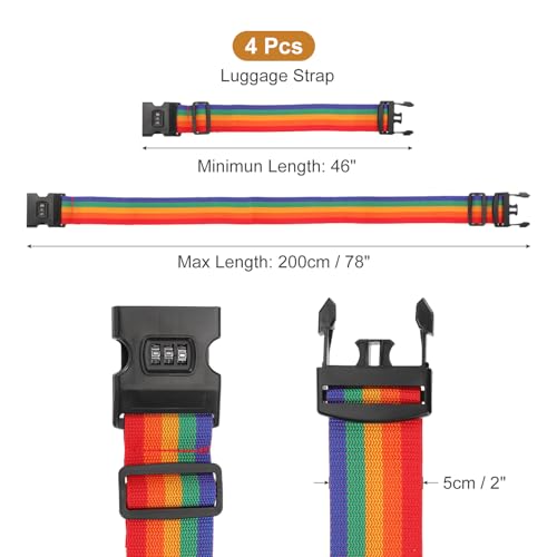 MECCANIXITY Luggage Straps with Combination Lock Adjustable Suitcase Belt Strap for Suitcase Briefcase Backpack Travel, Rainbow, Pack of 4 - color: Rainbow
