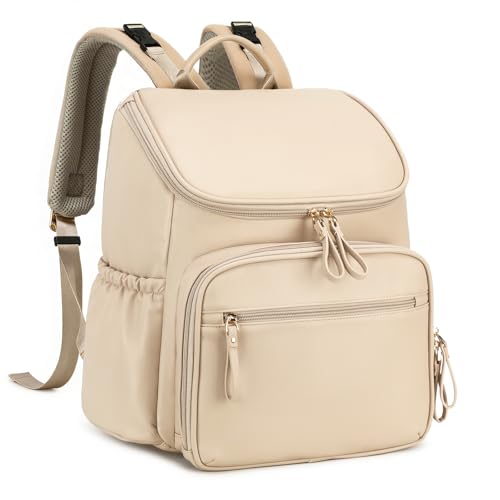 LORADI Lightweight Diaper Bag Backpack, Baby Shower Gifts, Beige | Stroller Clips, Insulated Pockets, Water-resistant, Easy to Clean, Durable - color: Beige