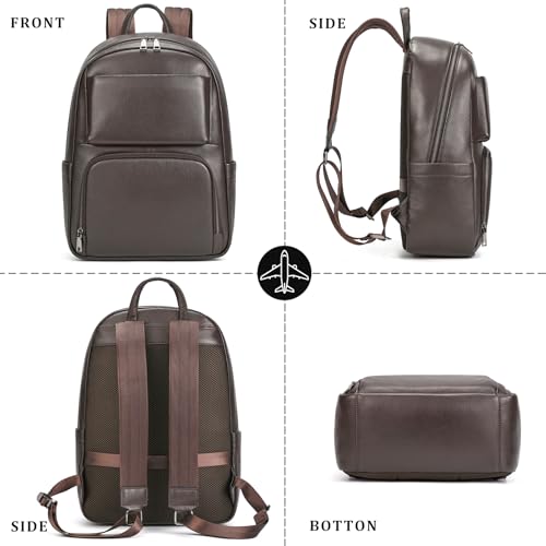 Laptop Leather Travel Backpack For Men Carry On Back Pack For Business Work computer Backpacks Fit 15.6" Laptop - color: Bb-00 Brown