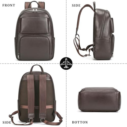 Laptop Leather Travel Backpack For Men Carry On Back Pack For Business Work computer Backpacks Fit 15.6" Laptop - color: Bb-00 Brown