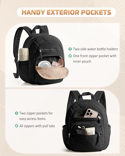 Smasrob Women Mini Backpack with RFID Blocking Pocket, Small Puffer Backpack Purse, Lightweight Quilted Backpack for Work, College or Travel, Black - color: Black