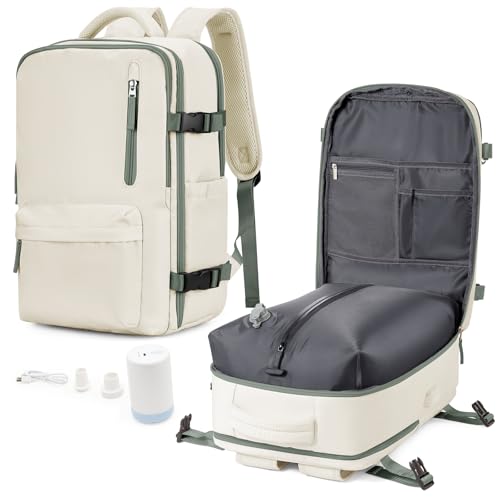 Vacuum Backpack Travel with Pump Carry on Luggage Flight Approved Essentials Personal Item Travel Bag with Vacuum System Waterproof Compression Backpack for Women Men Mochila de Viaje Beige Green - color: A10-beige Green