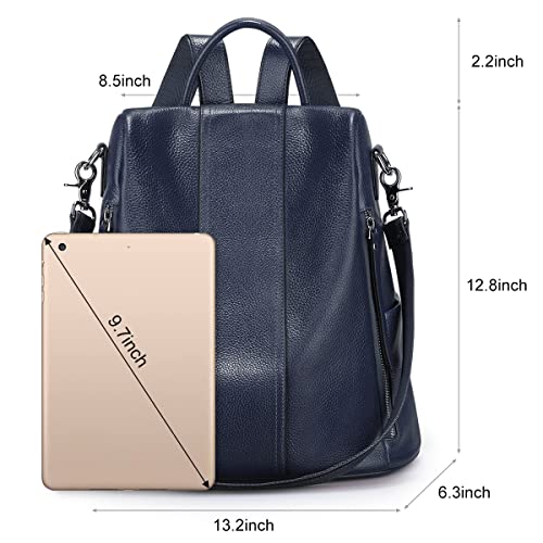 S-ZONE Leather Backpack Purses for Women Antitheft Rucksack Shoulder Bag Medium - color: Blue