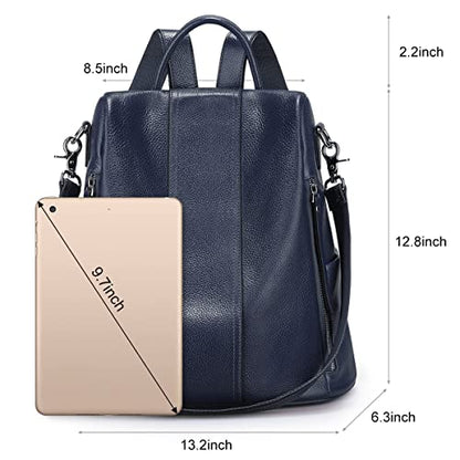 S-ZONE Leather Backpack Purses for Women Antitheft Rucksack Shoulder Bag Medium - color: Blue