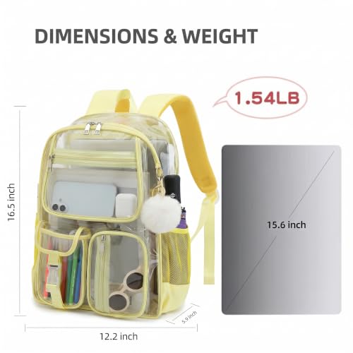 Clear Backpacks for Girls Women, Heavy Duty PVC Transparent School Bookbag See Through Back Pack for College Work Travel (Yellow) - color: Yellow