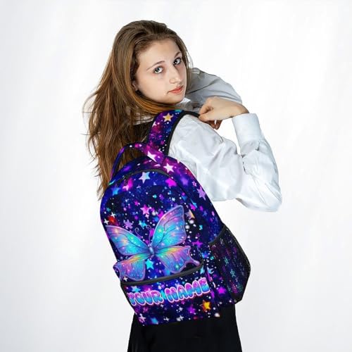 COZYAURA Butterfly Backpack for Girls Personalized Kids School Bag - 17 Inch Durable Elementary Kindergarten Bookbag for Toddler Daughter - color: Blue