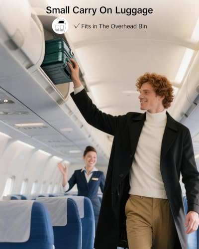 Hanke Top Opening Carry-On - Expandable 16 Inch Airline Approved Spinner | Easy-access top opening,360° spinner wheels,lightweight expandable hardshell, fits overhead bins,for overnight business trips - color: Blackish Green, size: 16 Inch Expandable