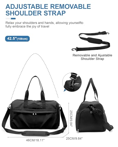 Gym Bag for Women Men, Sport Duffel Bag with Toiletry Bag & Shoe Compartment,Waterproof Travel Weekender Overnight Carry on Bag for Yoga with Trolley Sleeve, Black Set - color: A-Black Set