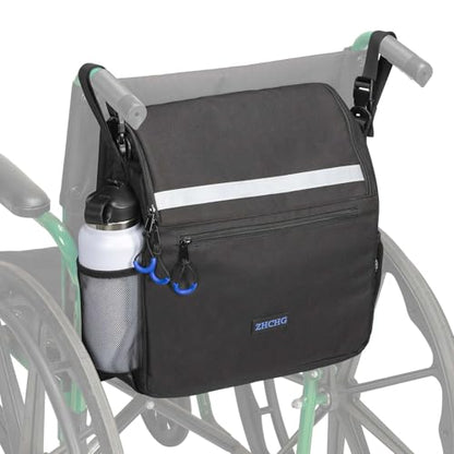 ZHCHG Wheelchair Bags, Wheelchair Backpack with Cup Holder, Wheelchair Bags to Hang on Back, Electric Wheel Chair Accessories, Large Storage Bag for Walker Rollator - style: Black