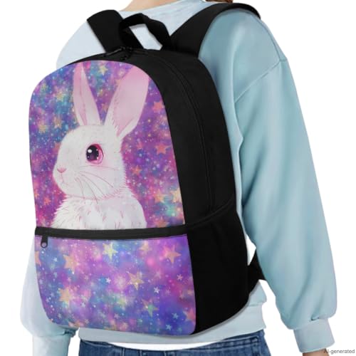 ZDCUSTOM Kids School Backpack Set 5 Pieces, Bunny Bookbag for Boys Schoolbags with Lunch Box, Pencil Bag, Cup Sleeve, Keychain, Schoolbags with Side Pockets, Back to School Supplies for Girls - color: Bunny