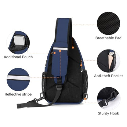 MOSISO Sling Backpack Bag, Crossbody Shoulder Bag Travel Hiking Daypack Chest Bag with Front Square Pocket&USB Charging Port - color: Navy Blue