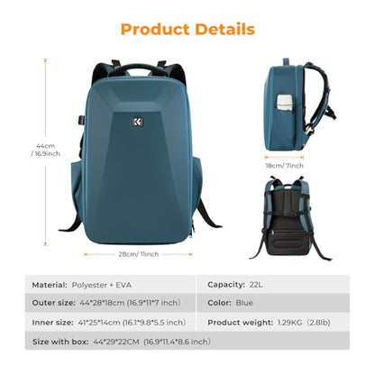 K&F CONCEPT Camera Backpack,Hardshell Photography DSLR Camera Bag with 15-15.6 Inch Laptop Compartment Hard Shell Camera Case Compatible with Canon/Nikon/Sony/DJI Mavic Drone - color: Blue