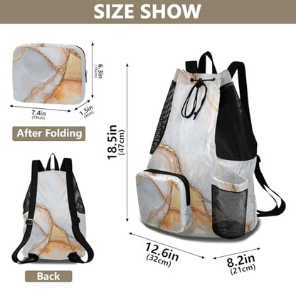 Drawstring Backpacks Sports Bag With Pockets Pull String Bag Waterproof Marble White Peach - color: Color 1