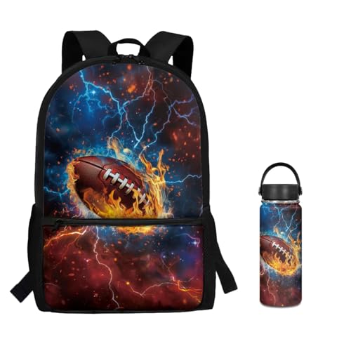 ZOUTAIRONG Bookbag for Teen Girls Boys Mini Thermos with Carry Handle School Bags for Age 7-10/10-12/12-16, Lightning Rugby Print Casual Backpack with Side Pockets - color: Lightning Rugby