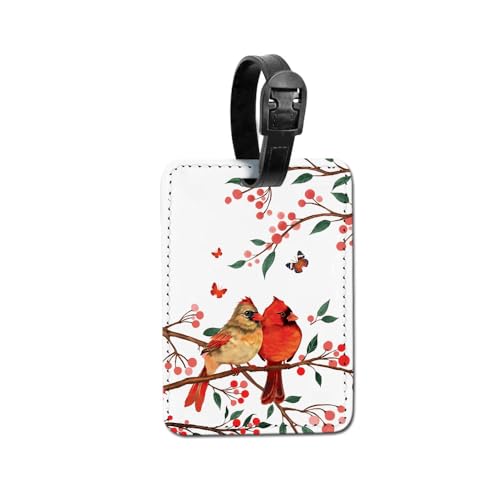 WIRESTER PU Leather Luggage Tag Name Tag Bag Tag for Travel Suitcase Baggage Luggage - Red Cardinal Lovebird - color: Red Cardinal Lovebird