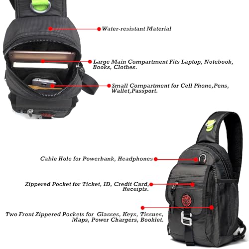NICGID Sling Bag Chest Shoulder Backpack Crossbody Bags for Tablet Laptop Outdoor Hiking Men Women - color: Black-2629