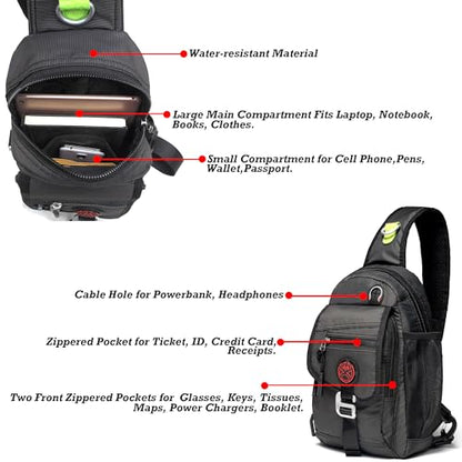 NICGID Sling Bag Chest Shoulder Backpack Crossbody Bags for Tablet Laptop Outdoor Hiking Men Women - color: Black-2629