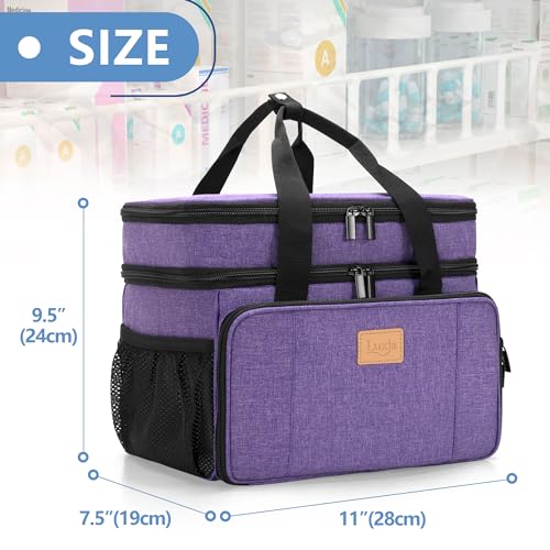 LUXJA 2 Layers Medicine Bag with Detachable Divider, Pill Bottle Organizer Suitable for Home or Travel Use, Purple - color: Purple