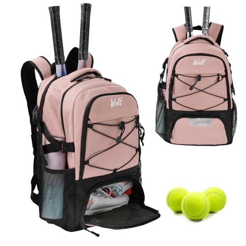 WOLT Tennis Bag - Large Tennis Racket Backpack for Men & Women - Ventilated Shoe Compartment - Holds 2 Rackets - color: Lightpink