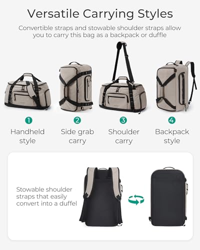 BAGSMART 4-IN-1 Gym Bag for Women Men, TSA Lightweight Duffle Bag for Travel with Shoe Compartment & Wet Pocket, 22L/30L/38L Tactical Backpack with 40oz Water Bottle Holder - color: J-Greenish Gray