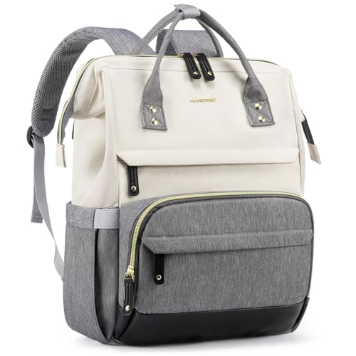 LOVEVOOK Laptop Backpack for Women, 15.6 Inch Work Business Backpacks Purse With Large Capacity, Waterproof Nurse Bag College Bookbag for School, Waterproof Casual Daypack for Travel - color: White-grey-black, size: 15.6 INCH