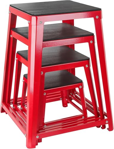 Plyometric Platform Box, Plyometric Box Jump Set For Home Gym Training, Conditioning, Strength Training - color: Set of 4 Red