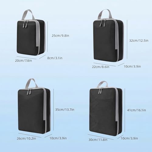 Compression Packing Cubes 4 Set Expandable Luggage Organizer for Travel Essentials - color: Black